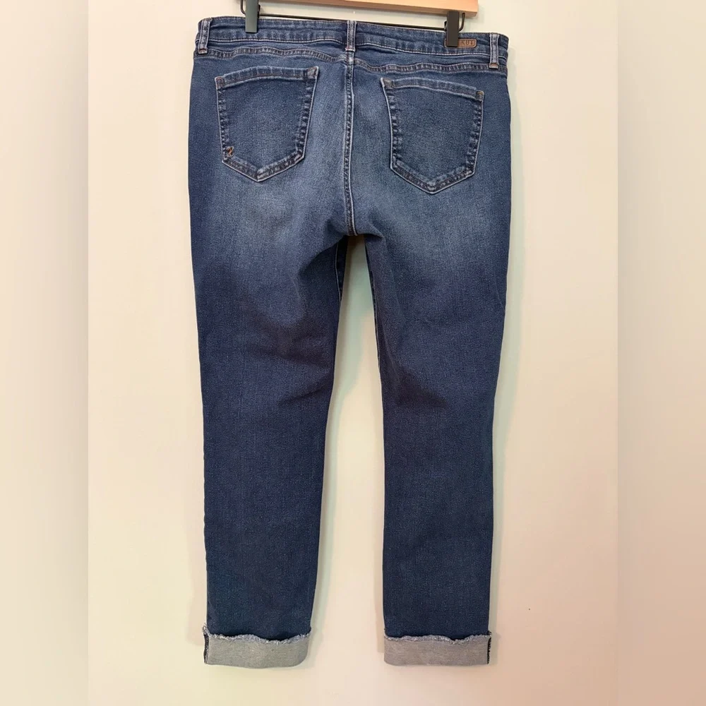 KUT from the Kloth Ankle Straight Leg Jeans Size 14 Dark Wash Cuffed Raw Hem